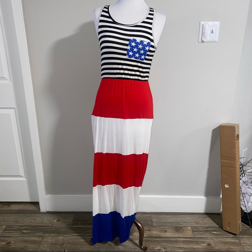 Stripe red white & blue maxi dress